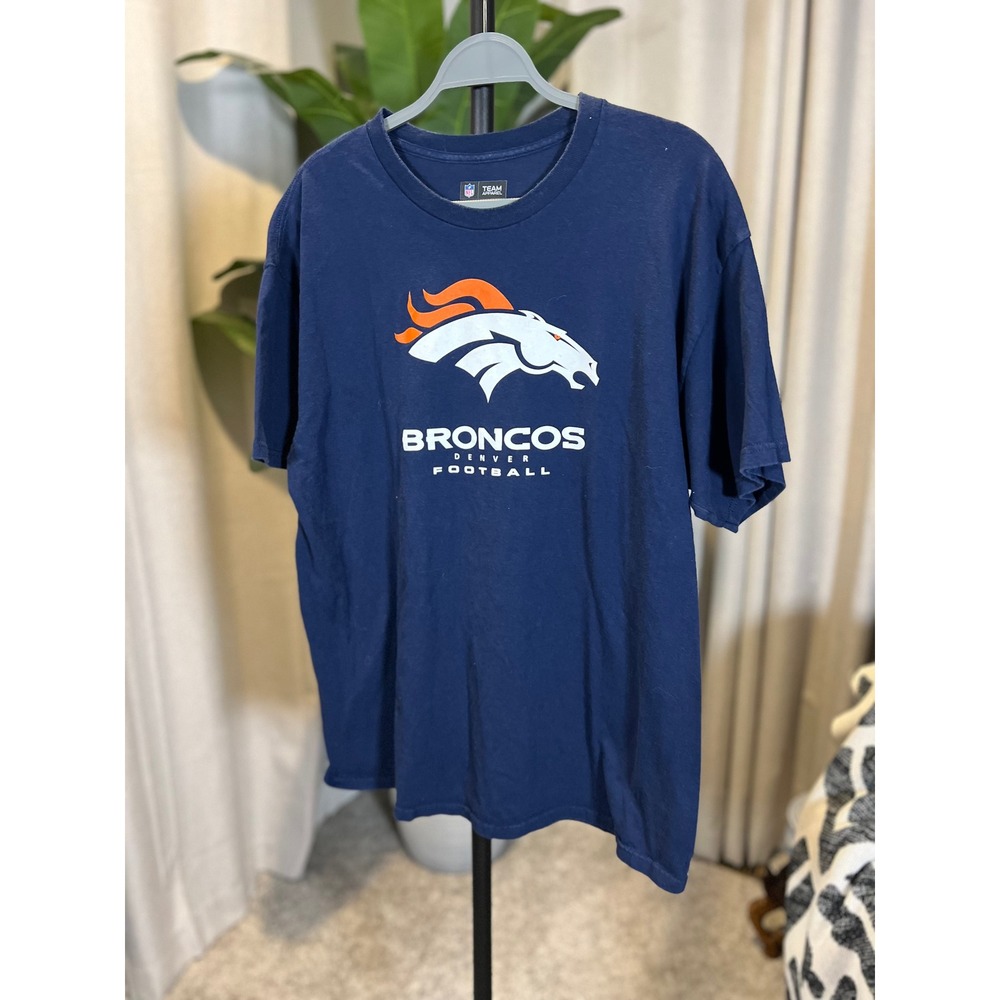 NFL Team Apparel Denver Broncos Mens Navy Blue Graphic T-Shirt Short Sleeve